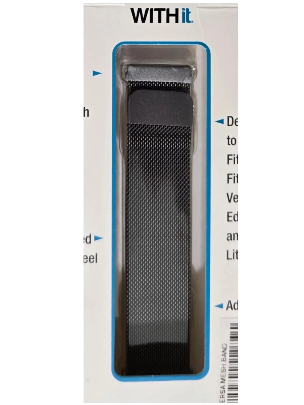 New Withit FitBit Versa Watch Band Stainless Steel Metal Graphite Black Mesh NWT